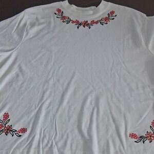 BonWorth White Long Sleeve Top with Red Floral Embroidery